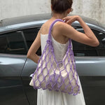 Load image into Gallery viewer, Hollow Out Slim Beach Bags For Women Luxury Designer Handbags Purses 2024 New In Nylon Rope Braided Canvas Inner Pocket Shoulder
