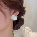 Load image into Gallery viewer, New big white flowers study earrings for women's personality fashion unique design Brincos wedding jewelry whole sale birthday g
