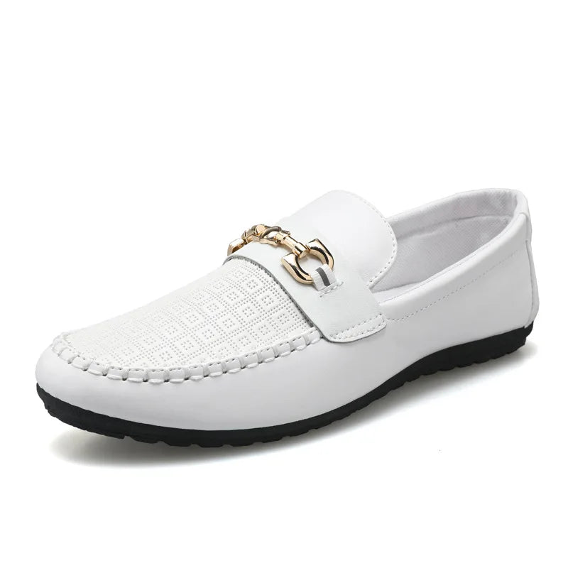 Men's Loafers Comfortable Flat Casual Shoes Breathable Slip-On Soft Cow Leather Driving Shoes Moccasins Hombre Men Shoes White