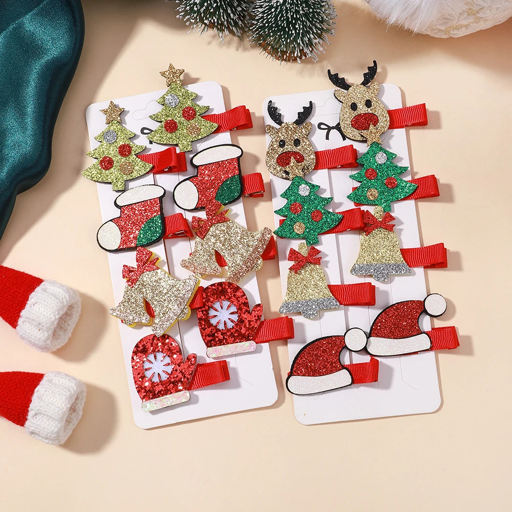 8pcs Christmas Hair Clip Set Girls Kids Christmas Decor Supplies New Year Party Decorations Baby Hair Accessories Wholesale Gift