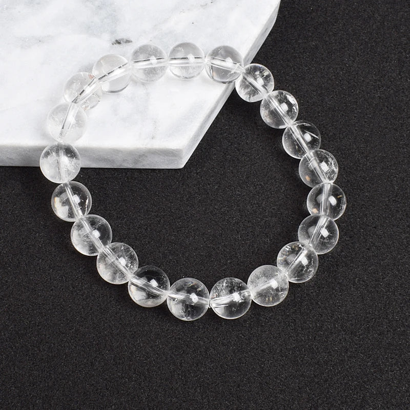 Natural Clear Quartzs Bracelet White Transparency Healing Crystal Energy Stone Boho Reiki Gem Stone Beads Simple Yoga Jewelry