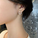 Load image into Gallery viewer, Round Wreath Bow Pearl Stud Earrings Elegant Trend Fashion Korean Women Jewelry Simple Pearl Stud Earrings Small Zircon Ear Clip
