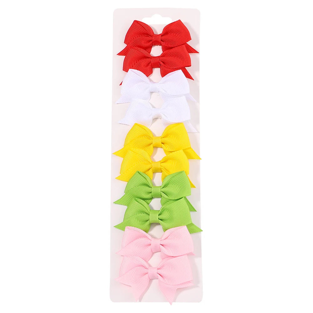 10Pcs/Set New Cute Solid Ribbon Bowknot Hair Clips for Baby Girls Handmade Bows Hairpin Barrettes Headwear Kids Hair Accessories