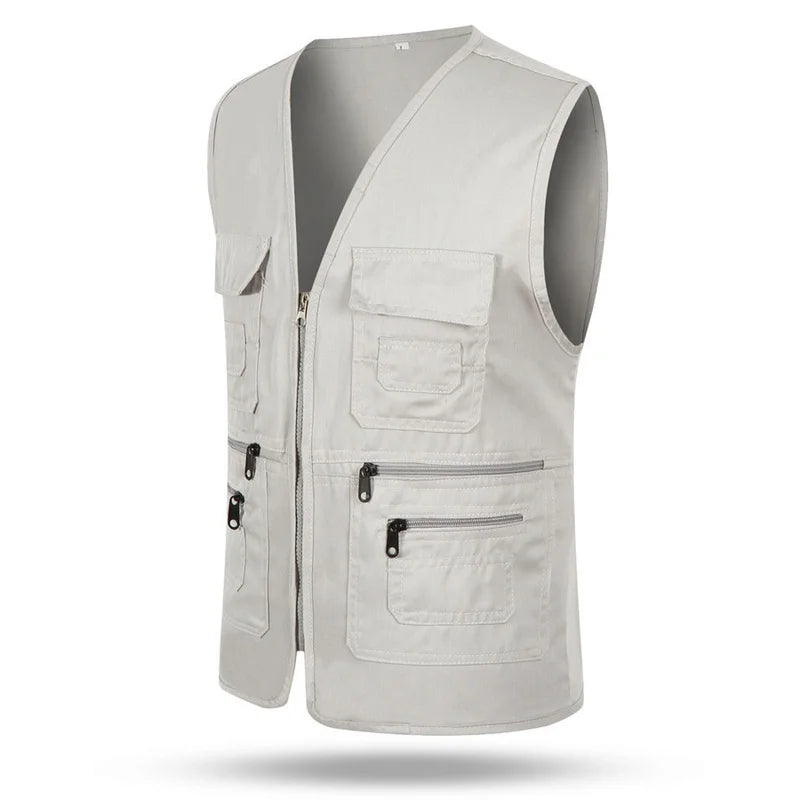 2022 Men's Multi-pocket Vest Casual Fishing Vest Men's Solid Color Overalls Sleeveless Zipper Director Vest