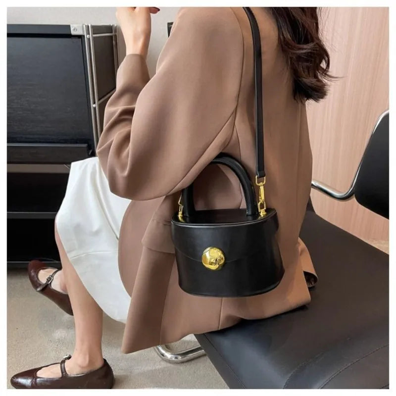 JIAERDI Vintage Black Messenger Bag Women Retro Leather Handle Bucket Bag Purse Ladies Fashion Versatile Crossbody Bags Bolsos