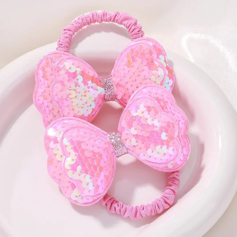 2Pcs/lot Lovley Flower  Ponytail Elastic Hair Bands for Girl Children Hair Ties Cartoon Kids Hair Accessories Baby Headwear