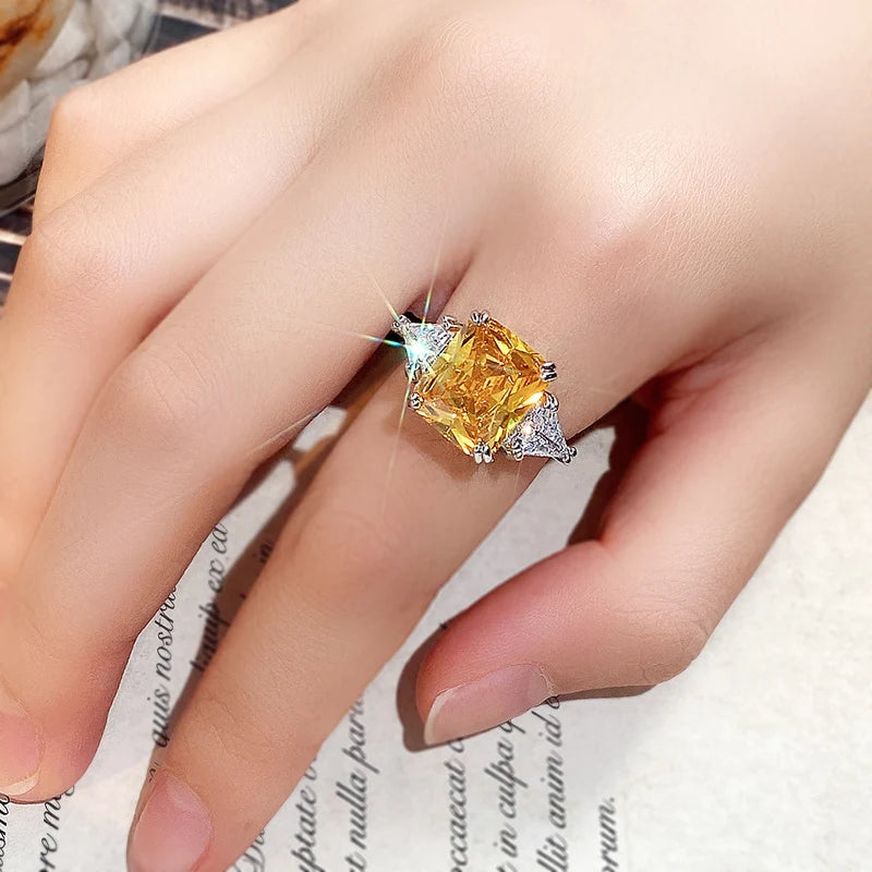 Huitan Square Yellow Cubic Zirconia Women's Finger-ring for Wedding Party Temperament Lovely Luxury CZ Rings Anniversary Jewelry