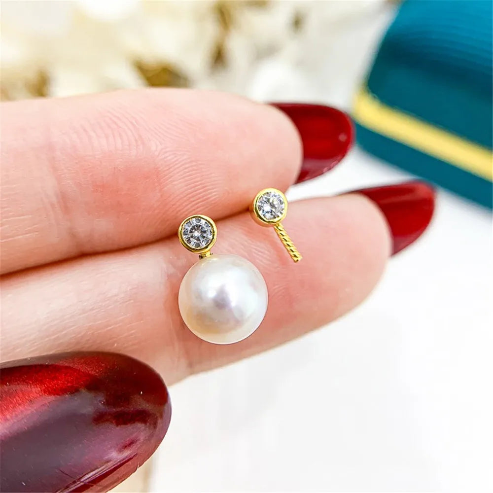 DIY Pearl Gadgets S925 Sterling Silver Stud Earrings Gold Silver Earrings Fit 7-10mm Beads E088