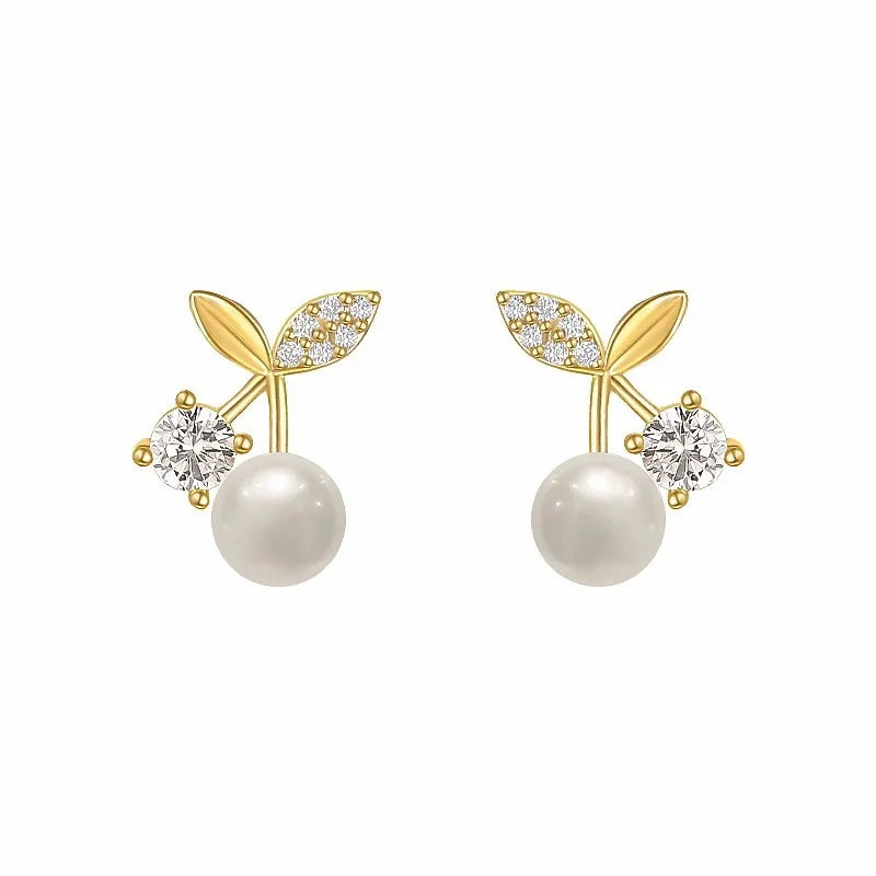 New Design Petite Cherry Delicate Stud Earrings For Women Lovely Cute Zircon Rhinestone Bow Bowknot Earring Usual Jewelry Gifts