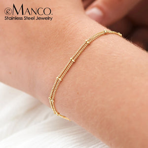 eManco Simple Women's Ball Chain Bracelet Jewelry Layered Fine Bead Chain Bracelet Ladies Stainless Steel Chain