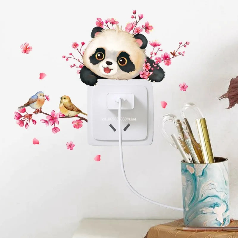 12*25cm Branches Plum Blossom Panda Wall Stickers Switch Stickers Living Room Home Decorative Wall Stickers Wallpaper Room Decor