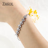 ZAKOL Fashion Leaf Zircon Adjustable Bracelets for Women Bride Wedding Jewelry