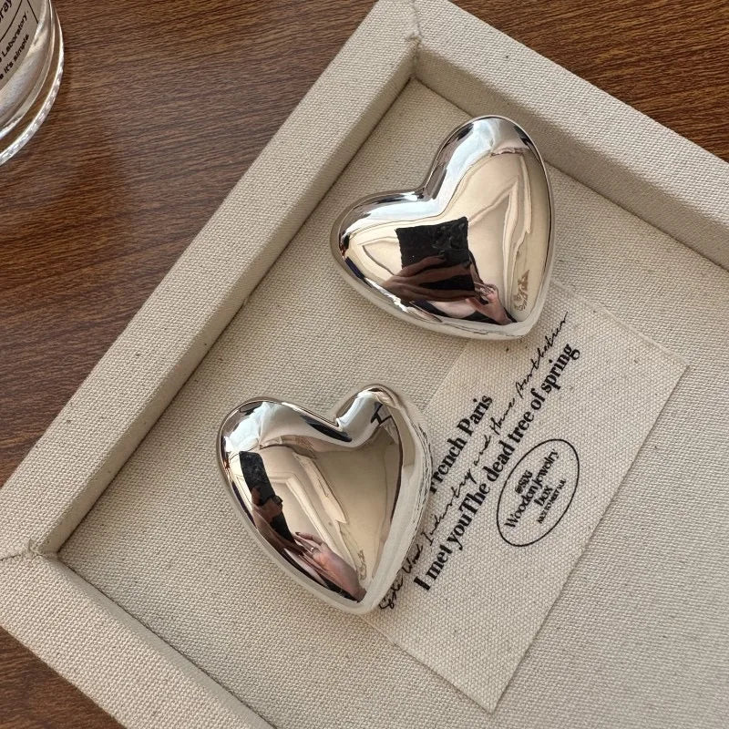 BF CLUB 925 Sterling Silver Earrings For Women Trendy Simple  Big Heart Earring Jewelry Prevent Allergy Party Accessories