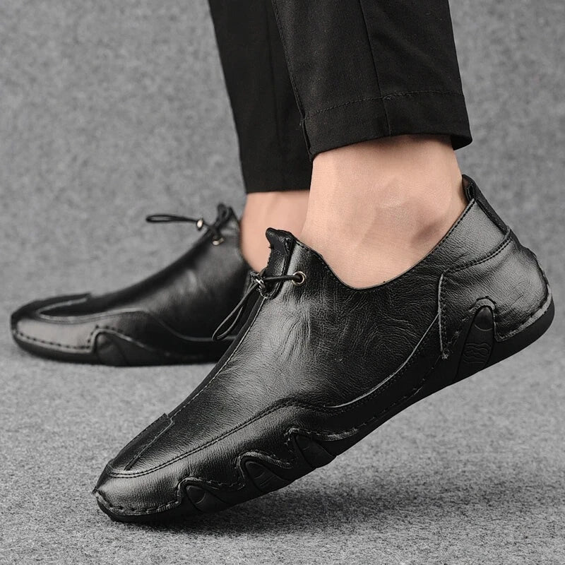 loafers Leather Shoes Men Fashion High Quality Luxury Brand Comfortable Men Casual Driving Shoes Plus Size Elastic Holes Shoes