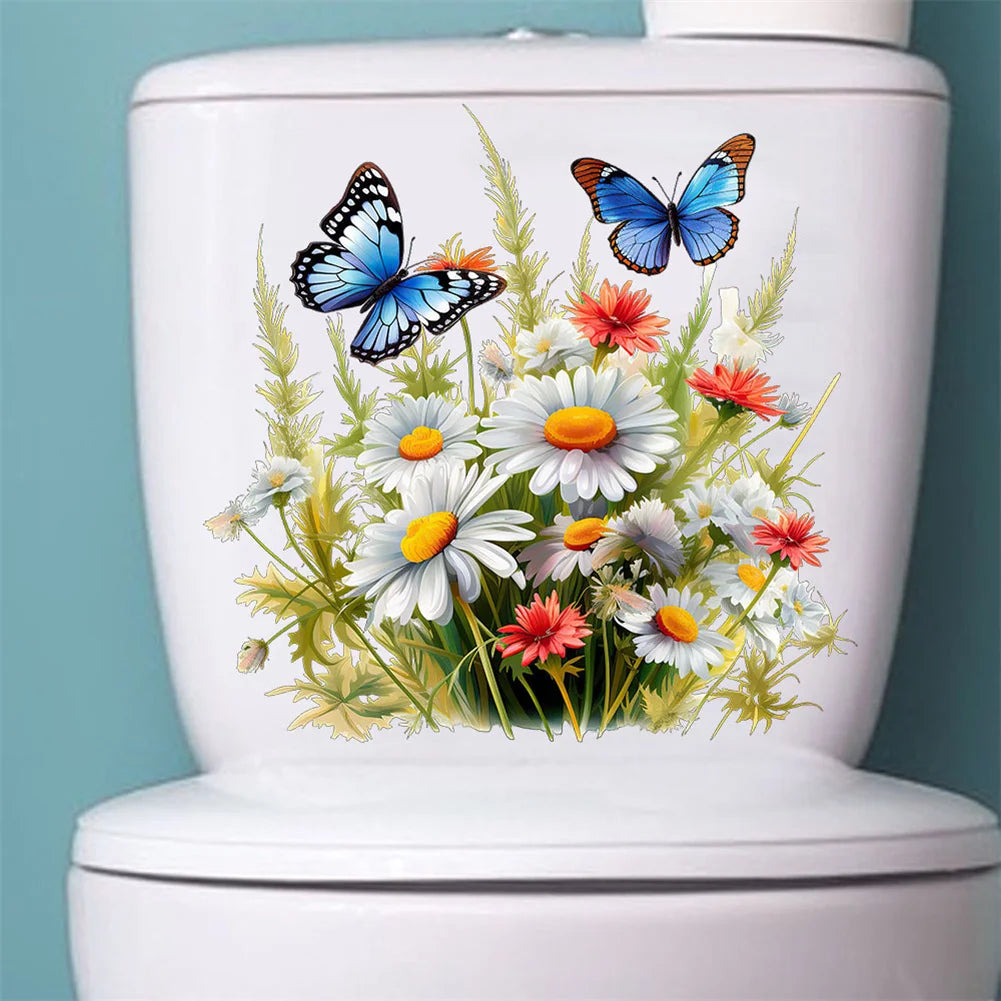 Butterfly Flower Toilet Seat Stickers Self-Adhesive Toilet Lid Decals Diy Removable Stickers For Bathroom Home Decor Ornaments