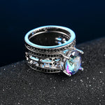 Load image into Gallery viewer, Oval Rainbow Stone Ring Sets For Women Zirconia Wedding Jewlery Silver Color Fashion Jewelry Party Top Quality Wholesale DD046
