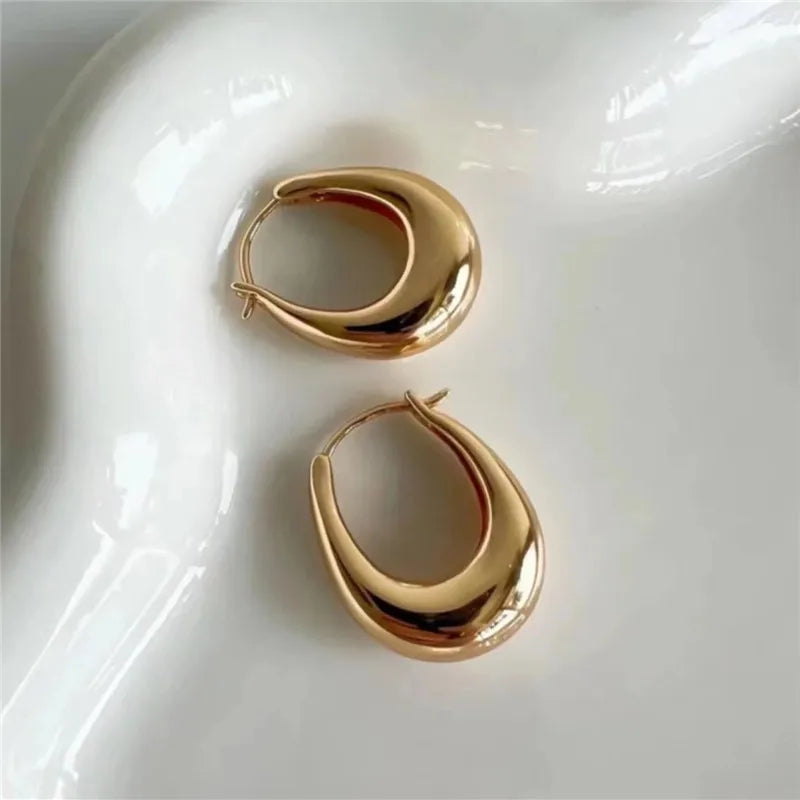 925 Silver Plated Gold Color Oval Hoop Earrings For Women Party Wedding Jewelry Gift eh842