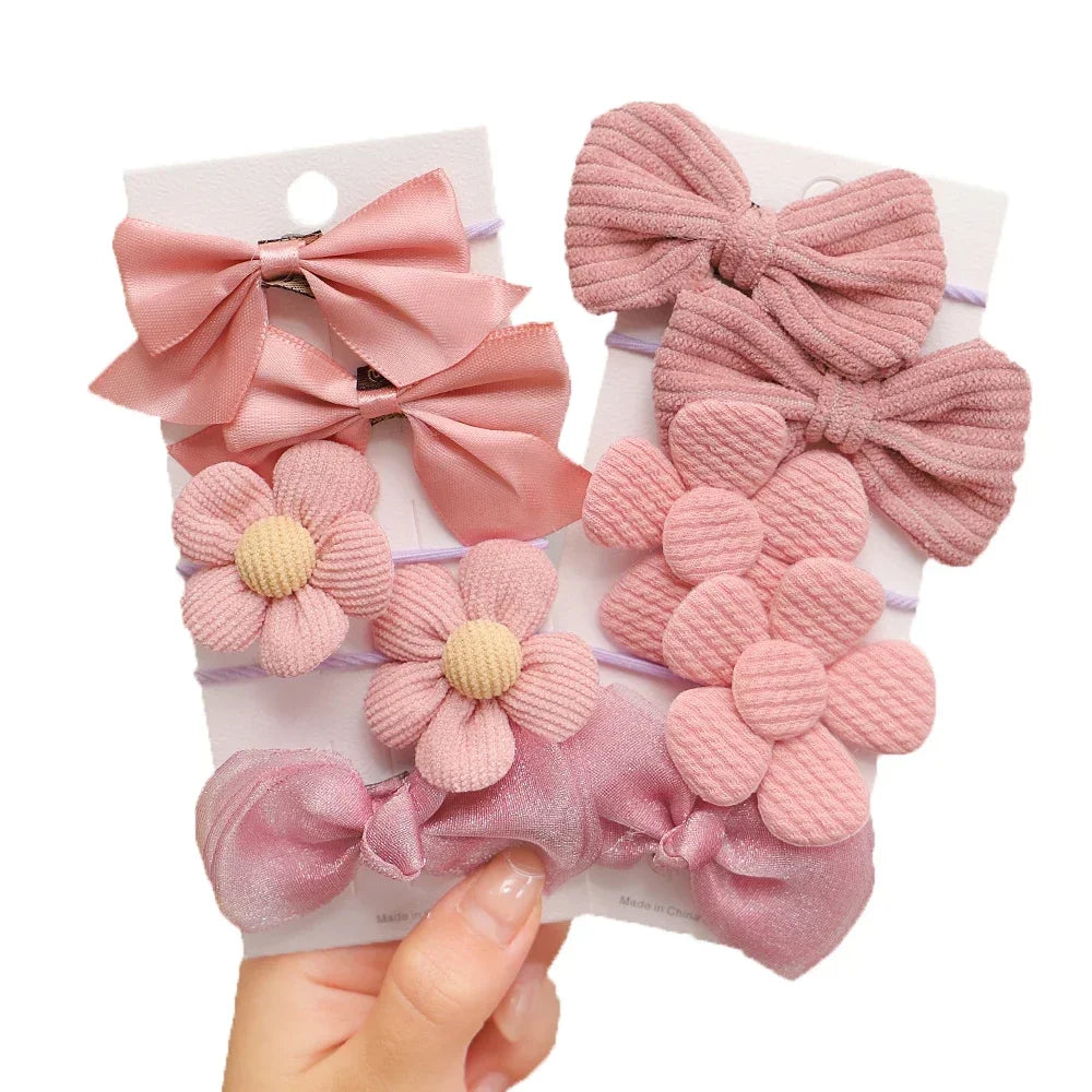 10Pcs/Set Big Bow Flower Elastic Hairbands Children Girls Sweet Hair Ties Fashion Headbands Hair Accessories Rubber Band For Kid