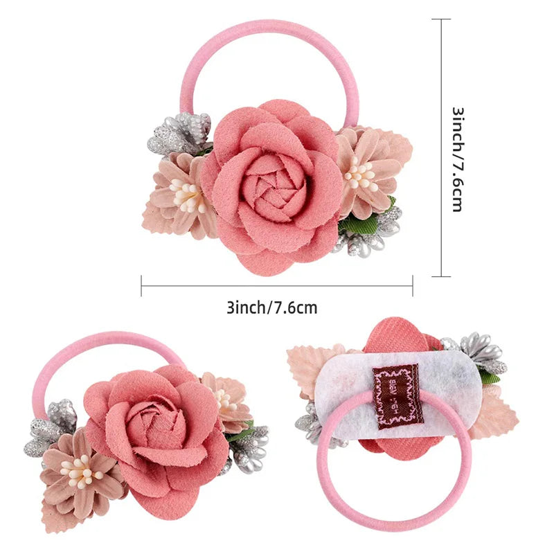 Elastic Flower Hair Bands for Girls Ponytail Holders Kids Floral Hair Tie Baby Pearls Hairband Headwear Rubber Hair Accessories