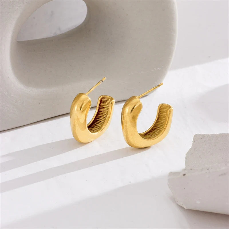 DIEYURO 316L Stainless Steel Round Wide Hoop Earrings For Women Fashion Gold Color Girls Body Jewlery Party Gift Bijoux серьги