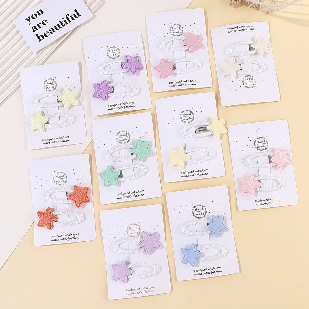 2pcs/set Girls Cute Flower Bow Star Solid Color Safe Nylon &knitting & Mesh Kids Hair Clips  Accessories Hairpins For Children