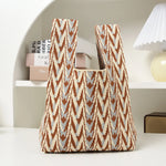 Load image into Gallery viewer, Handmade Knit Handbag Women Mini Knot Wrist-bag Female Casual Color Wide Stripe Plaid Tote Bag Student Reusable Shopping Bag
