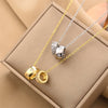 GD Luxurious Fashion Crystal Rhombus Necklace with Stainless Steel Ring Pendant Non Tarnish Gold Color Jewelry for Women