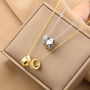 GD Luxurious Fashion Crystal Rhombus Necklace with Stainless Steel Ring Pendant Non Tarnish Gold Color Jewelry for Women