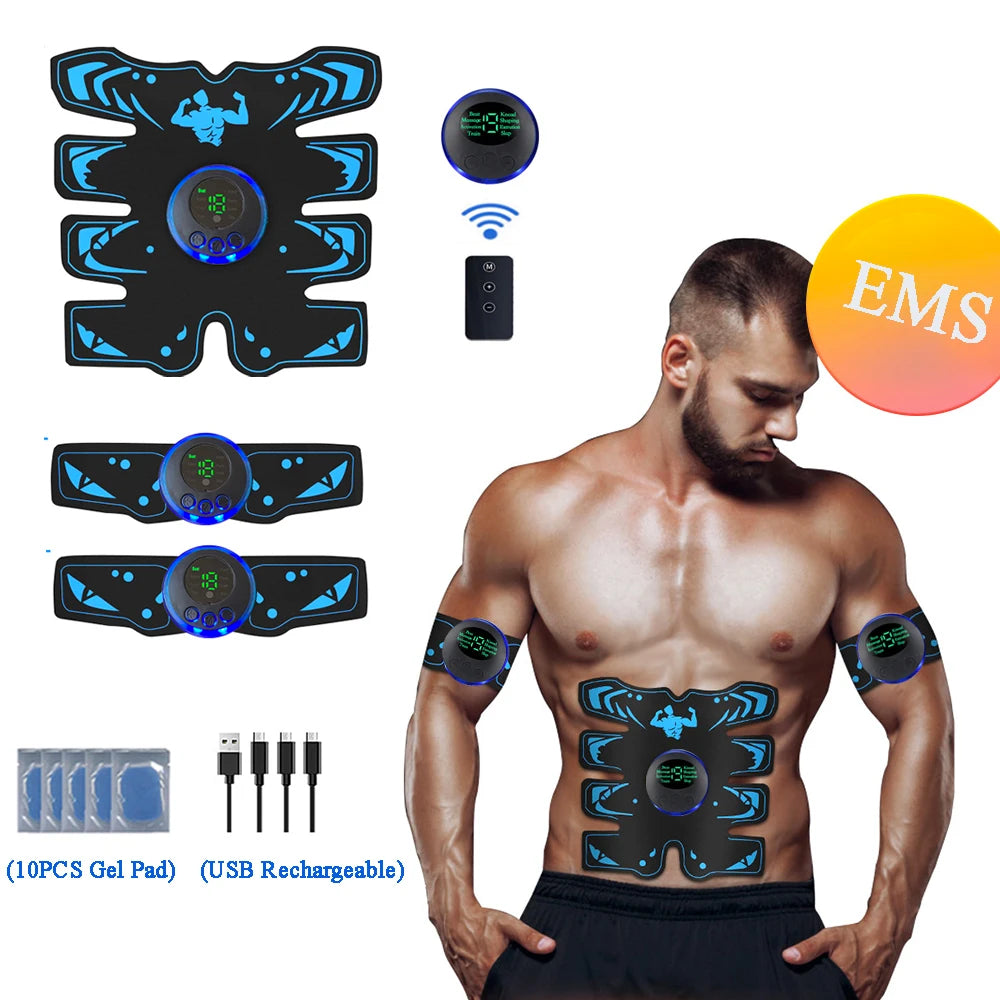 USB Rechargeable EMS Muscle Stimulator Wireless Smart Abdominal ABS Arm Muscle Training Massager Body Slimming Shaping Fitness