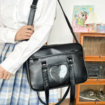 Load image into Gallery viewer, PU Japanese JK School Uniform Bag Cute Cosplay Anime Shoulder Bag Solid Transparent Heart Crossbody Bag Adjustable Strap Satchel
