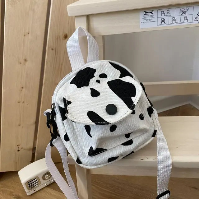 Fashion Canvas Handbag Women's Retro Cow Color Satchels Large Capacity School Bag Casual Shoulder Crossbody Bag Mobile Phone Bag