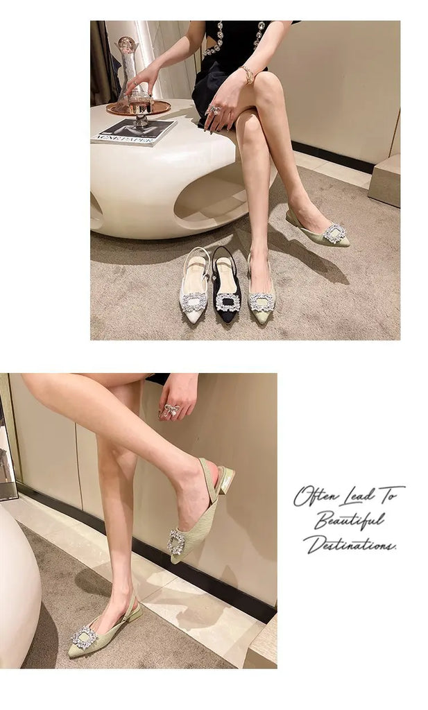 Beige Heeled Sandals Clear Shoes 2023 Women's Black Rhinestone Medium Pointed Closed New Spring Gladiator Block Girls