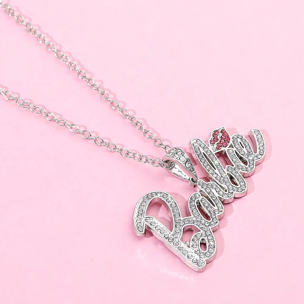 Barbie Letter Pendant Necklace Disney Barbie Princess Peripheral Neck Chain Jewelry Zircon Inlay Hip Hop Fashion Accessories