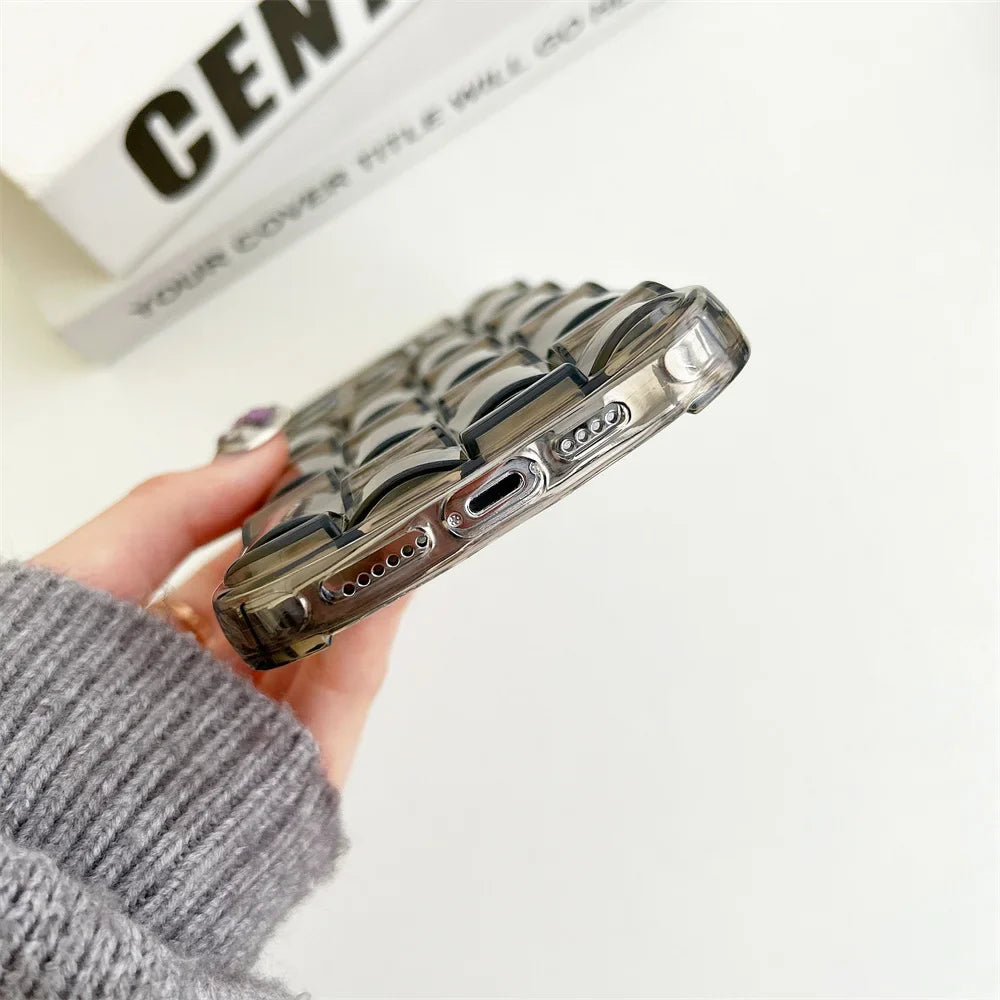 Luxury Jelly Transparent Crystal Weave Pattern 3D Case For iPhone 15 14 13 12 11 Pro Max Plus 13Mini 12Mini Shockproof Cover