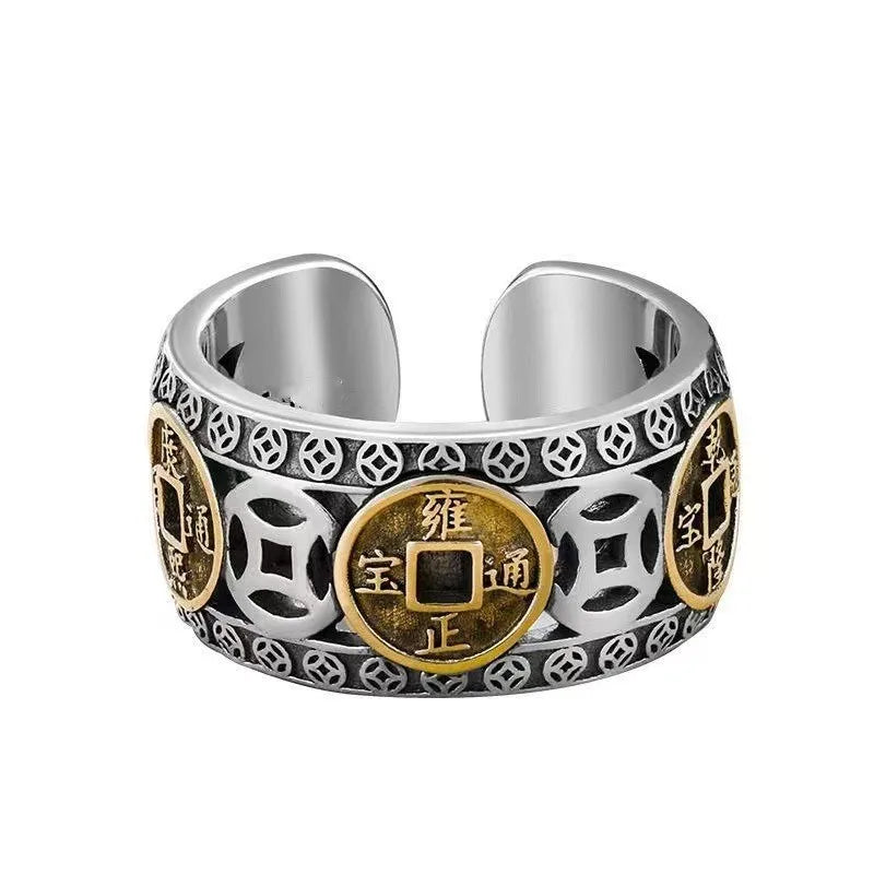 Transfer Evil Spirits Thai Silver Five Emperors Coin Copper Coin Ring Opening Adjustable Index Finger Rings