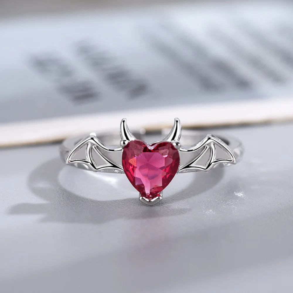 Draculaura Bat Heart Rings Women Fashion Gothic Jewelry Accessories Vampire Inspired Silver Plated Adjustable Ring Gift For Her