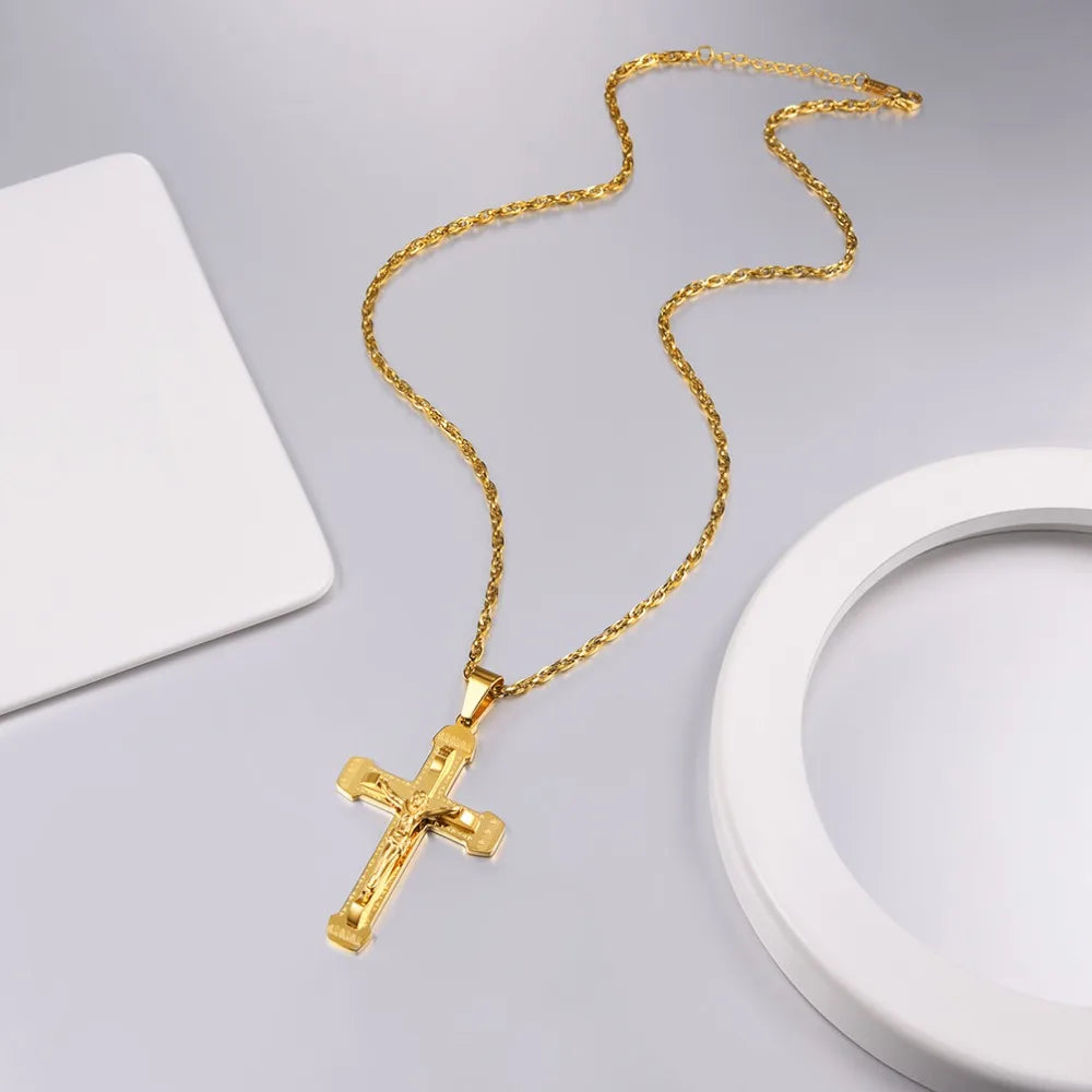 Fashion Stainless Steel Jesus Cross Pendent Necklace Religious Accessaries Necklace Hot Sale Amulet Birthday Party Jewlery Gifts