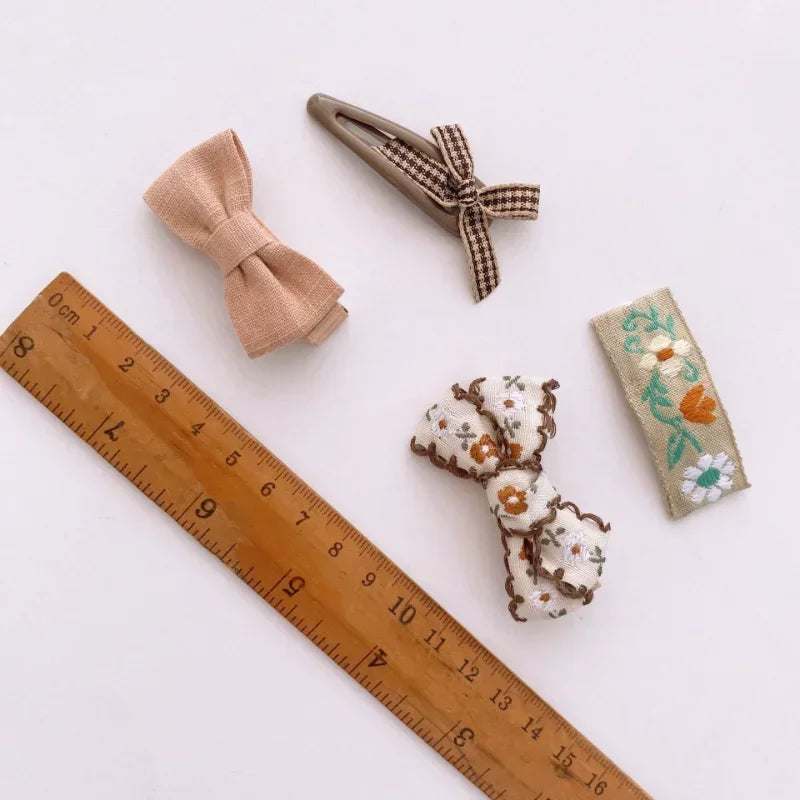 4/8pcs Korean Coffee Color Hair Pin Bow Knit Fabric Princess Hair Clips for Children Baby Girls Headwear Kids Hair Accessories