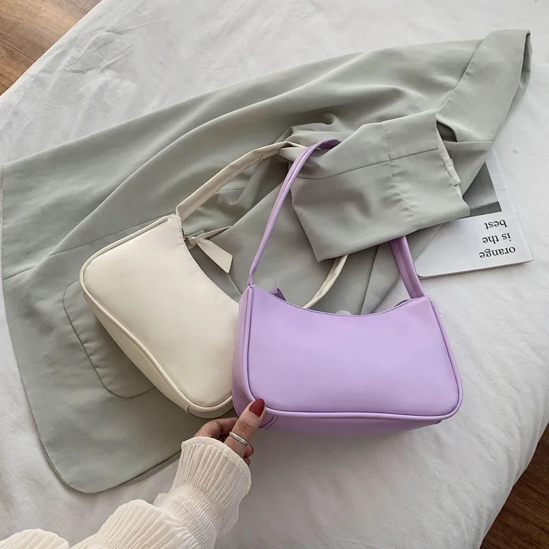 Soft PU Ladies Leather Crossbody Bag Women Purple Underarm Bag Retro Solid Color Handbag Fashion Design Girl Small Shoulder Bags