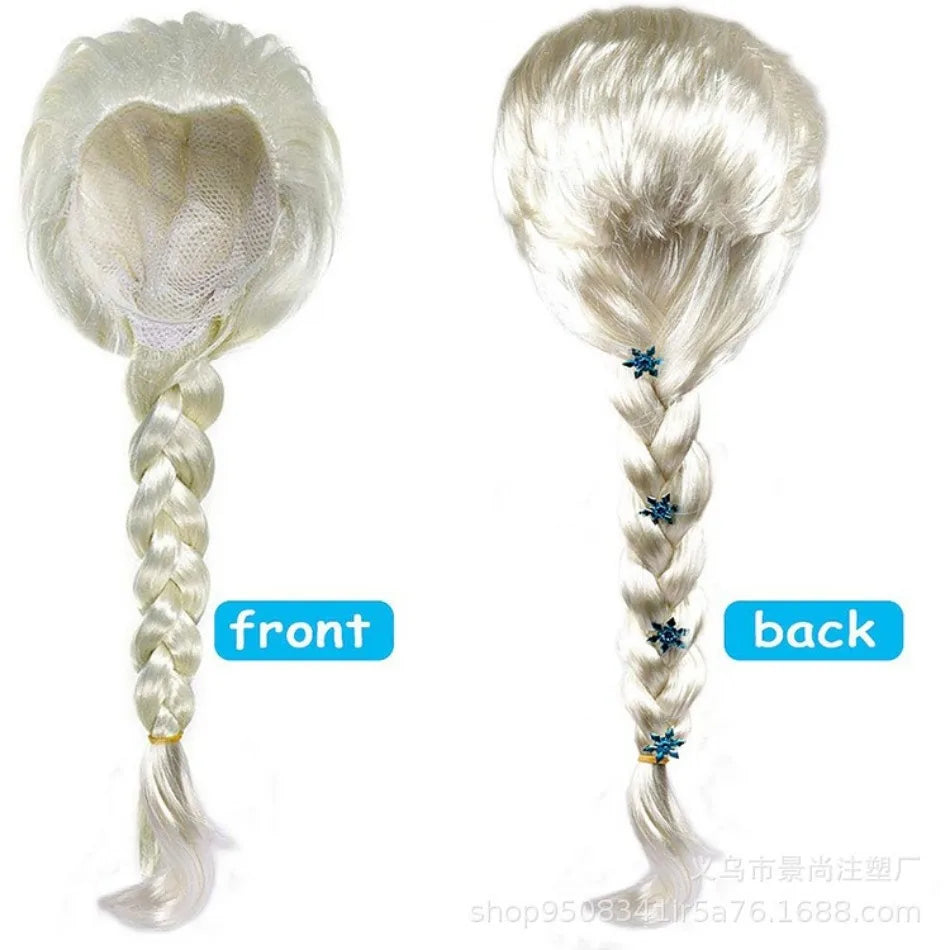 Girls Elsa Wig Movies Snow Queen Elsa Blonde Hair Cosplay Wigs For Kids Halloween Carnival Purim Masquerade Party Hair Accessori