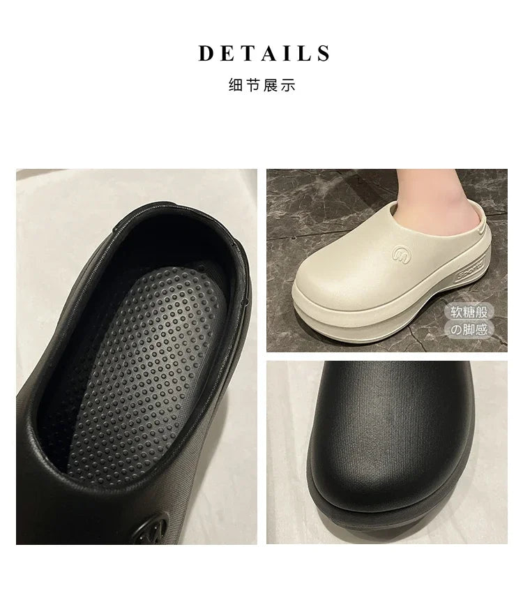 New Women's Hole Shoes Summer EVA Thick Sole Elevated Sandals Comfortable Anti Slip Baotou Beach Garden Shoes Indoor Slippers