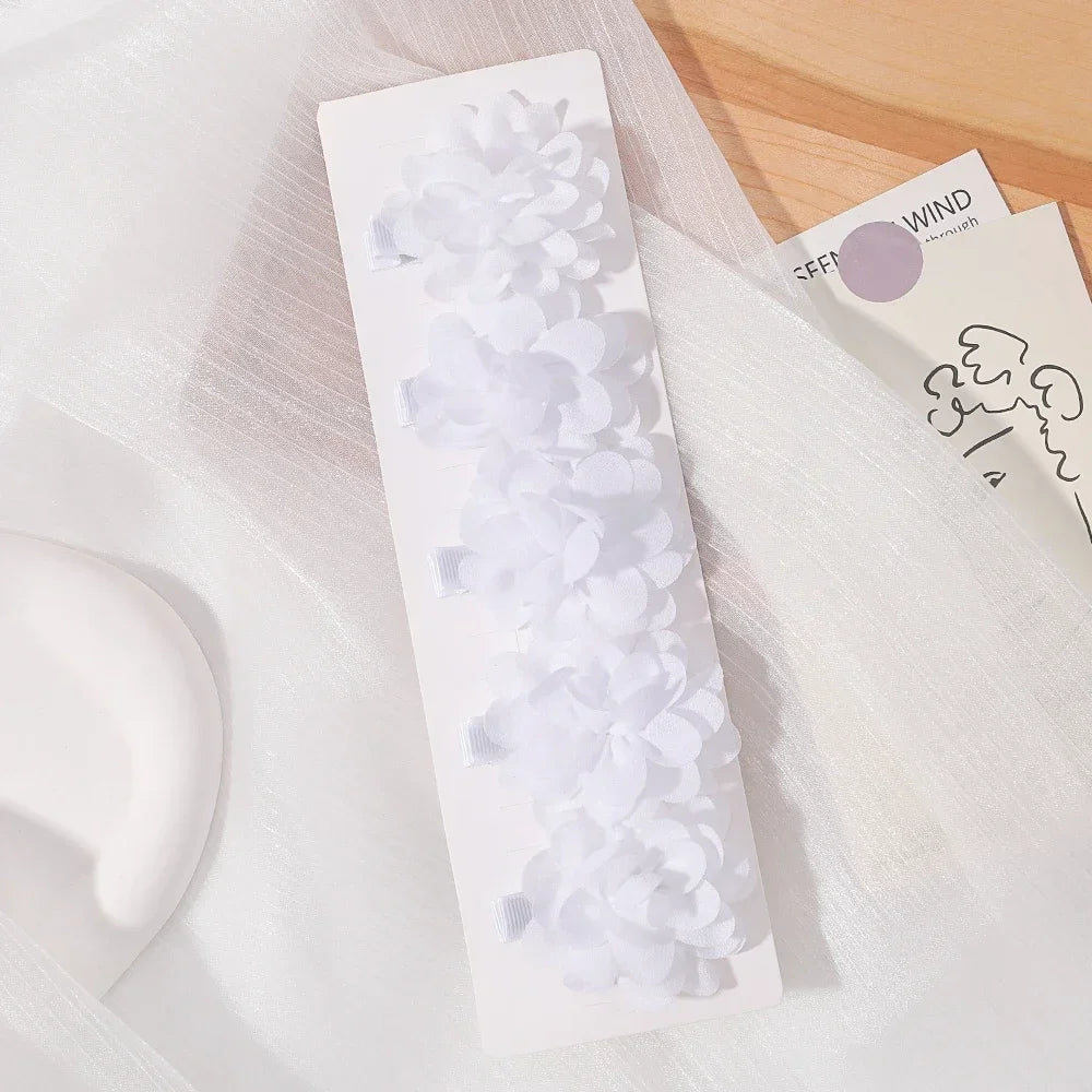 5/3Pcs Children Handmade Chiffon Petals Poppy Flower Hair Clips Rolled Rose Fabric Hair Flowers for Kids Girls Hair Accessories