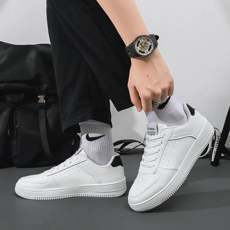 Leather Men White Flat Casual Shoes Lightweight Sneakers Breathable Sports Shoes Shoes for Men Tenis Shoes Zapatillas Hombre