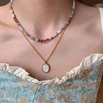 Load image into Gallery viewer, Retro Handmade Woven Natural Stone Beadeds Chain Pearl Pendant Necklace Bracelet Accessories for Women Fashion Jewelry Set Gifts
