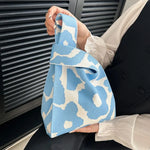 Load image into Gallery viewer, 1Pc Knitted Wrist Bag Women Bag Casual Shoulder Bag Tote Bag Flower Print Female Reusable Shopping Bags Woven Handbag Fashion
