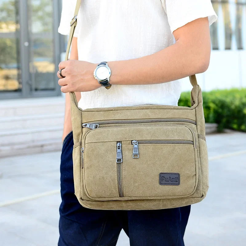 Casual Retro Business Bag High Capacity Canvas Outdoor Simple Version Shoulder Diagonal Package Men Crossbody