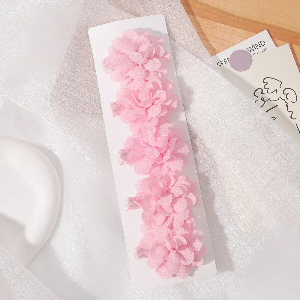 5/3Pcs Children Handmade Chiffon Petals Poppy Flower Hair Clips Rolled Rose Fabric Hair Flowers for Kids Girls Hair Accessories