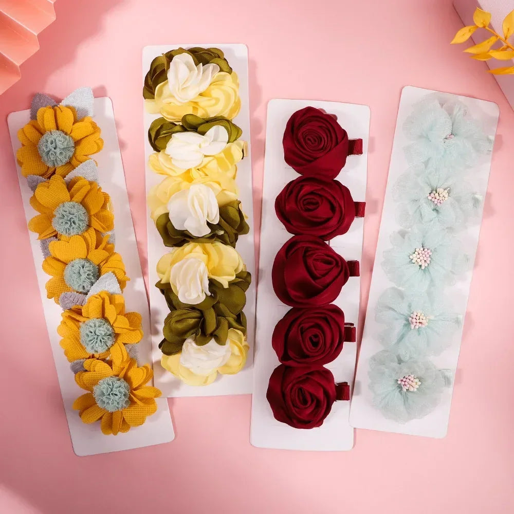 5/3Pcs Children Handmade Chiffon Petals Poppy Flower Hair Clips Rolled Rose Fabric Hair Flowers for Kids Girls Hair Accessories
