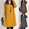 2022 Autumn New Loose-fit Slimming Medium-length Dress Women's Elegant Commute Style Long Sleeve Base Dress Mom