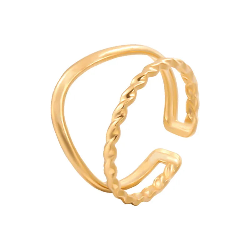 Stainless Steel Double Layers Geometric Rings for Women Girls Gold Color Fashion Open Rings Wedding Party Jewelry Gifts 2023 New